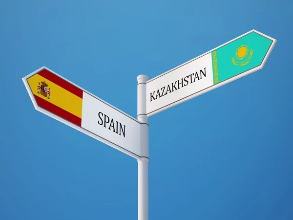 Kazachstán Španělsko znamení příznaky koncept — Stock fotografie