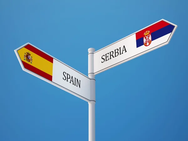 Serbien Spanien tecken flaggor koncept — Stockfoto