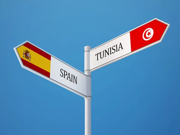 Tunisia Spain  Sign Flags Concept — Stock Photo, Image