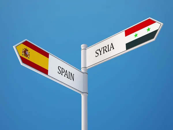 Syrie Espagne Signer Drapeaux Concept — Photo