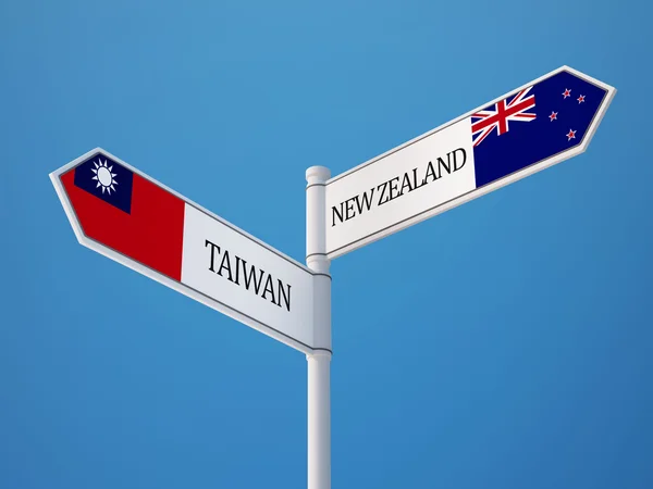 Taiwan nyazeeländskt underteckna flaggor koncept — Stockfoto