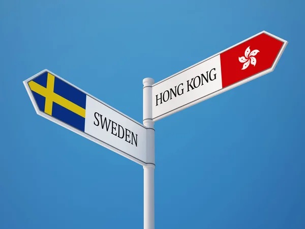 Sweden Hong Kong  Sign Flags Concept — Stock Photo, Image