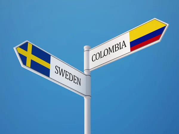 Sverige Colombia tecken flaggor koncept — Stockfoto