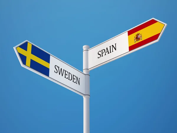Sverige Spanien tecken flaggor koncept — Stockfoto