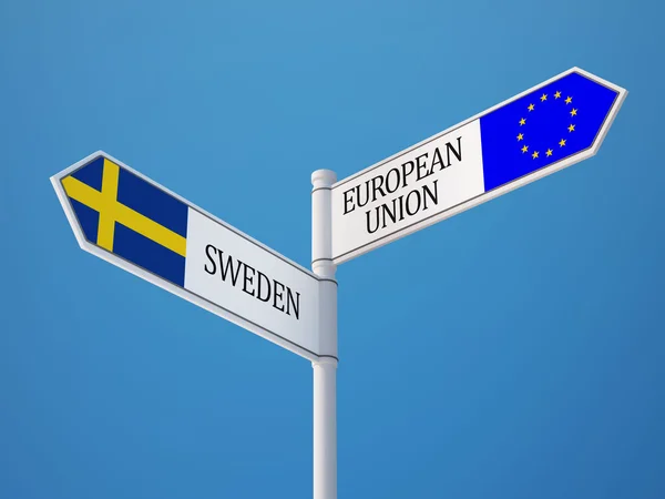 Europeiska unionen Sverige tecken flaggor koncept — Stockfoto