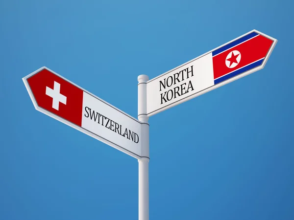 Svizzera Corea del Nord Firmare Flags Concept — Foto Stock