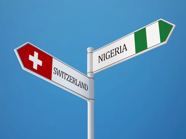 Suíça Nigéria sinal bandeiras conceito — Fotografia de Stock
