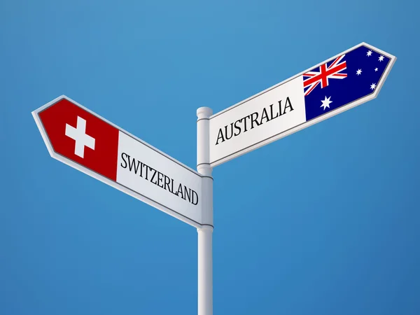 Švýcarsko Austrálie znamení příznaky koncept — Stock fotografie