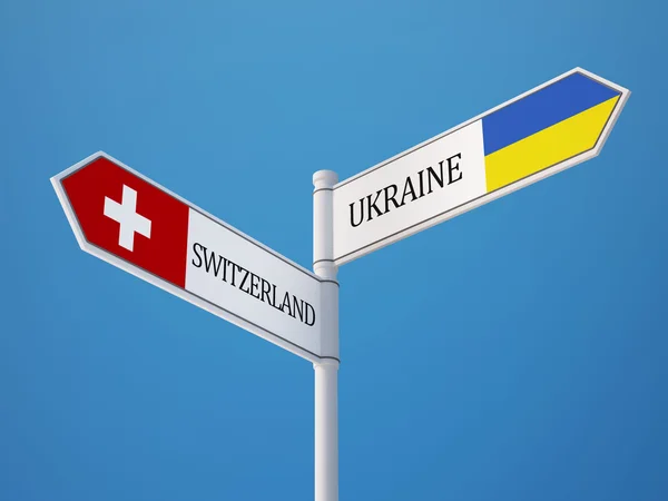 Ukraine Suisse Signer Drapeaux Concept — Photo