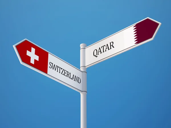 Qatar Schweiz tecken flaggor koncept — Stockfoto