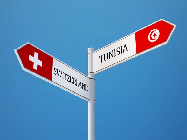 Tunesië Zwitserland teken vlaggen Concept — Stockfoto