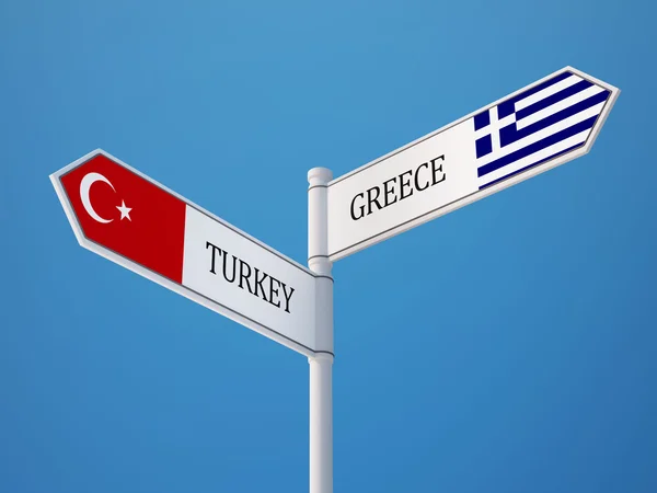 Turquía Grecia Firma el concepto de banderas — Foto de Stock