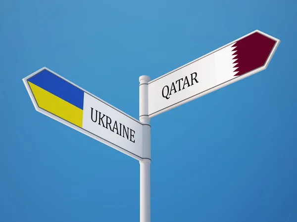 Qatar Ukraina tecken flaggor koncept — Stockfoto