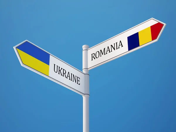 Roumanie Ukraine Signer Drapeaux Concept — Photo