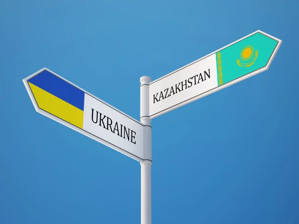 Kazakhstan Ukraine  Sign Flags Concept — Stock Photo, Image