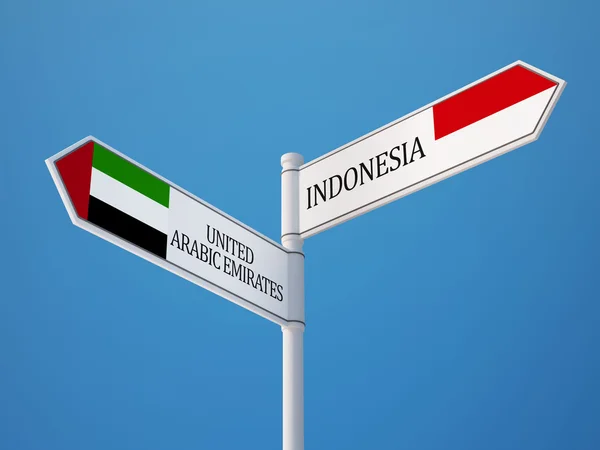 Indonezja Zjednoczone Emiraty Arabskie znak flagi koncepcja — Zdjęcie stockowe