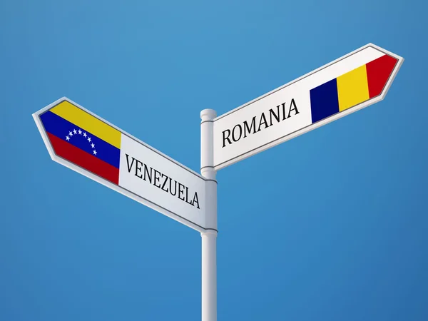 Roumanie Venezuela Signer Drapeaux Concept — Photo