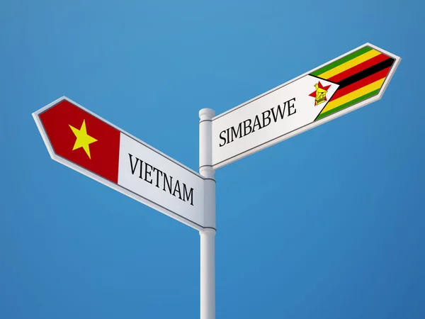 Zimbabwe Vietnam Firma Bandiere Concetto — Foto Stock