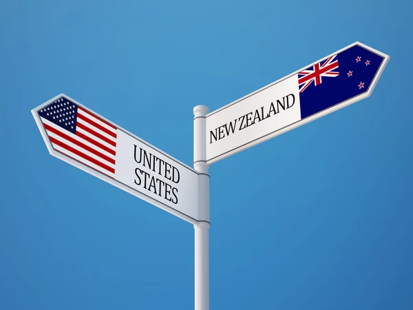 États-Unis Nouvelle-Zélande Signer Drapeaux Concept — Photo