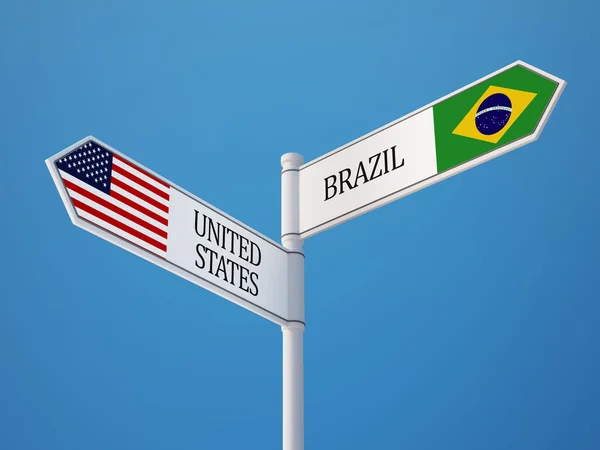 United States Brazil  Sign Flags Concept — Stock Photo, Image