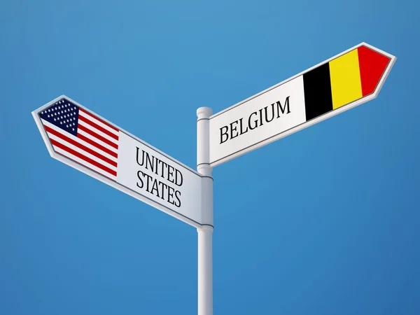 États-Unis Belgique Signer Drapeaux Concept — Photo