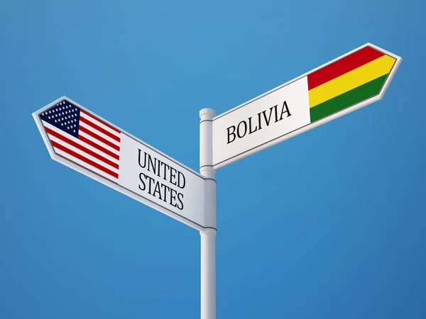 Förenta staterna Bolivia tecken flaggor koncept — Stockfoto