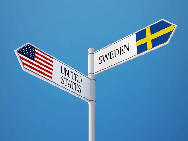Ηνωμένες Πολιτείες Σουηδία σημάδι σημαίες έννοια — Φωτογραφία Αρχείου