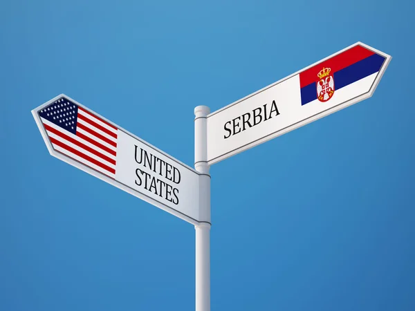 Srbsko Spojené státy podepsat příznaky koncept — Stock fotografie