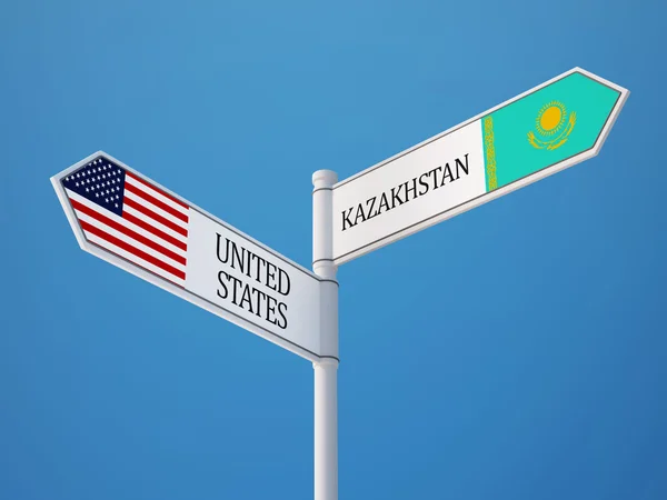 Kazakstan USA skylt flaggor koncept — Stockfoto