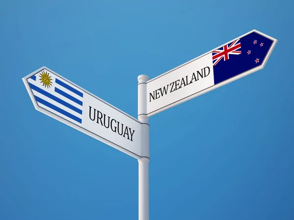 Uruguay Nieuw-Zeeland teken vlaggen Concept — Stockfoto