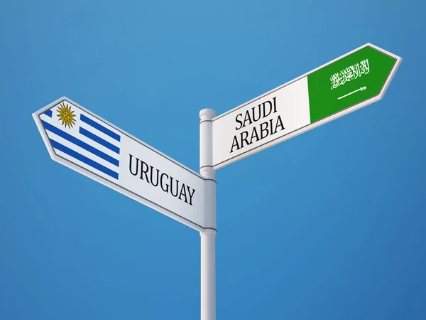 Suudi Arabistan Uruguay işaret bayrakları kavramı — Stok fotoğraf