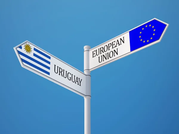 Europese Unie Uruguay teken vlaggen Concept — Stockfoto