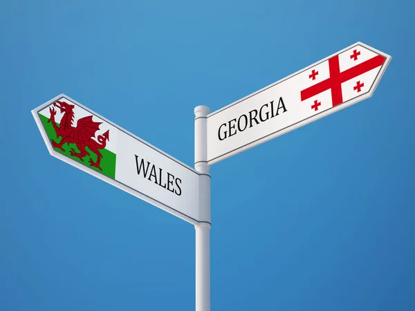 País de Gales Georgia Sign Flags Concept —  Fotos de Stock