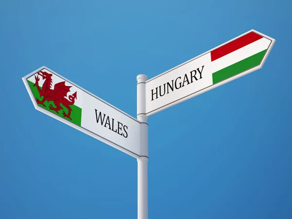 Wales Hongarije teken vlaggen Concept — Stockfoto