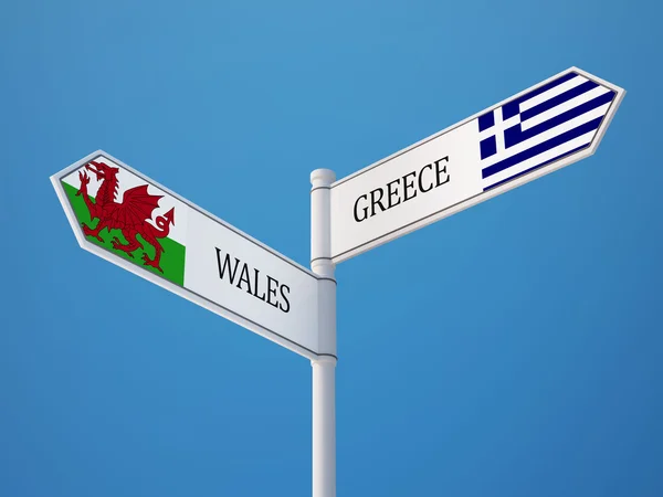 Wales Greece  Sign Flags Concept — Stock Photo, Image