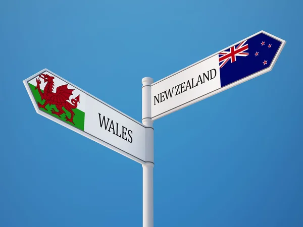 País de Gales Nueva Zelanda Sign Flags Concept —  Fotos de Stock