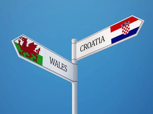 Pays de Galles Croatie Signer Drapeaux Concept — Photo