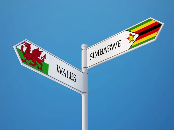 Zimbabué País de Gales Signo Bandeiras Conceito — Fotografia de Stock