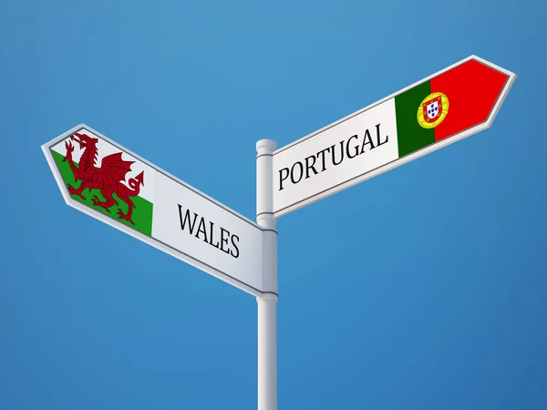 Portugal Wales teken vlaggen Concept — Stockfoto