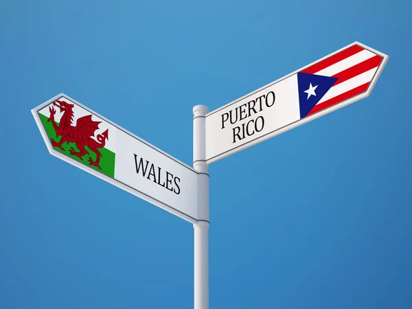 Puerto Rico Wales  Sign Flags Concept — Stock Photo, Image