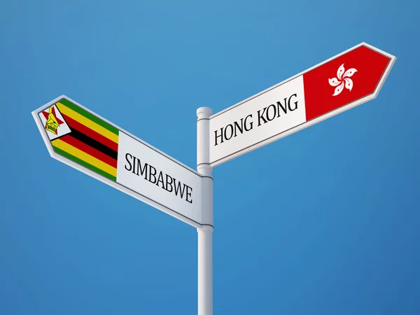 Zimbabwe Hong Kong Sign flaggor koncept — Stockfoto