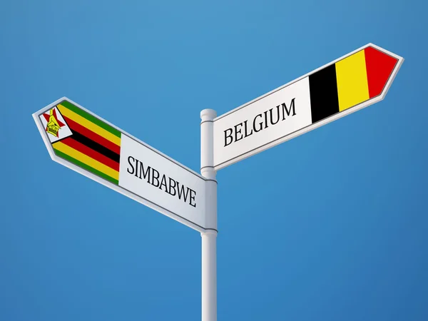 Zimbabwe Belgia znak flagi koncepcja — Zdjęcie stockowe