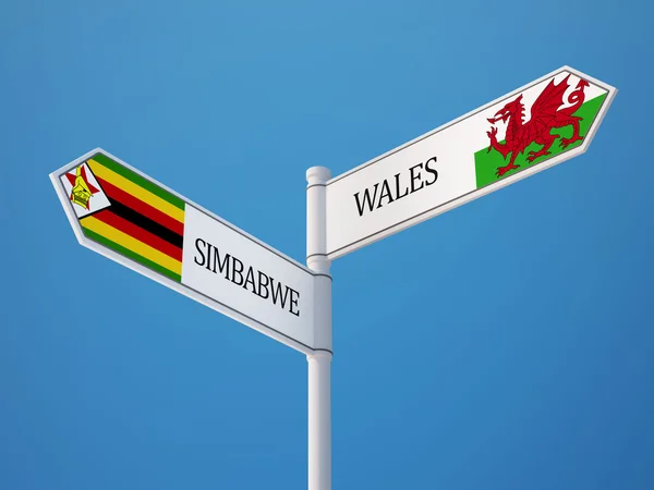 Zimbabwe Wales  Sign Flags Concept — Stock Photo, Image