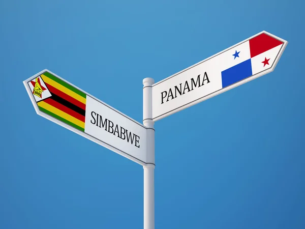 Panamá Zimbabwe Firma Concepto de Banderas —  Fotos de Stock