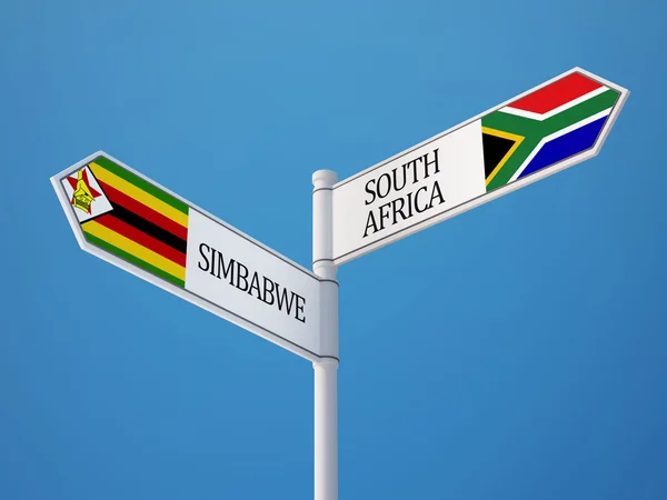 South Africa and  Zimbabwe  Sign Flags Concept — Stock Photo, Image