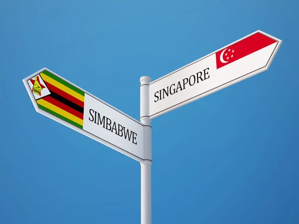 Singapour Zimbabwe Signer Drapeaux Concept — Photo