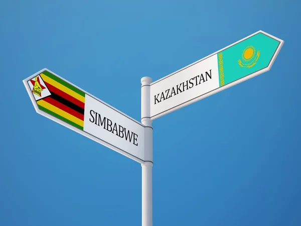 Kazakistan Zimbabwe Firma Bandiere Concetto — Foto Stock
