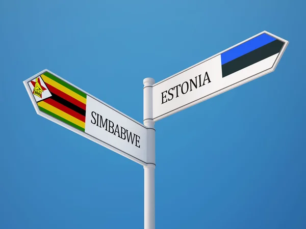 Estonia Zimbabwe Firma Bandiere Concetto — Foto Stock