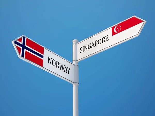 Singapur Norwegia znak flagi koncepcja — Zdjęcie stockowe