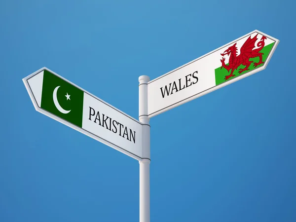 Pakistan Wales  Sign Flags Concept — Stock Photo, Image